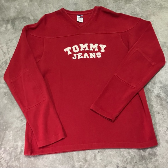 Tommy Hilfiger Other - Vintage Tommy Jeans 100% Cotton Slight V neck sweatshirt embroidered size Large
